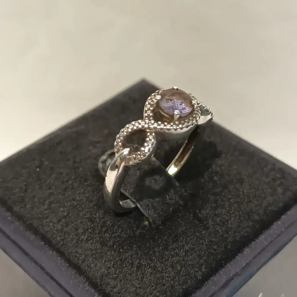 Sterling Silver 925 Ring With Purple Stone (Size N) - View 2