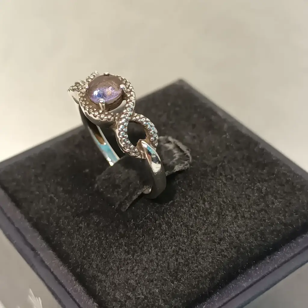 Sterling Silver 925 Ring With Purple Stone (Size N) - View 3