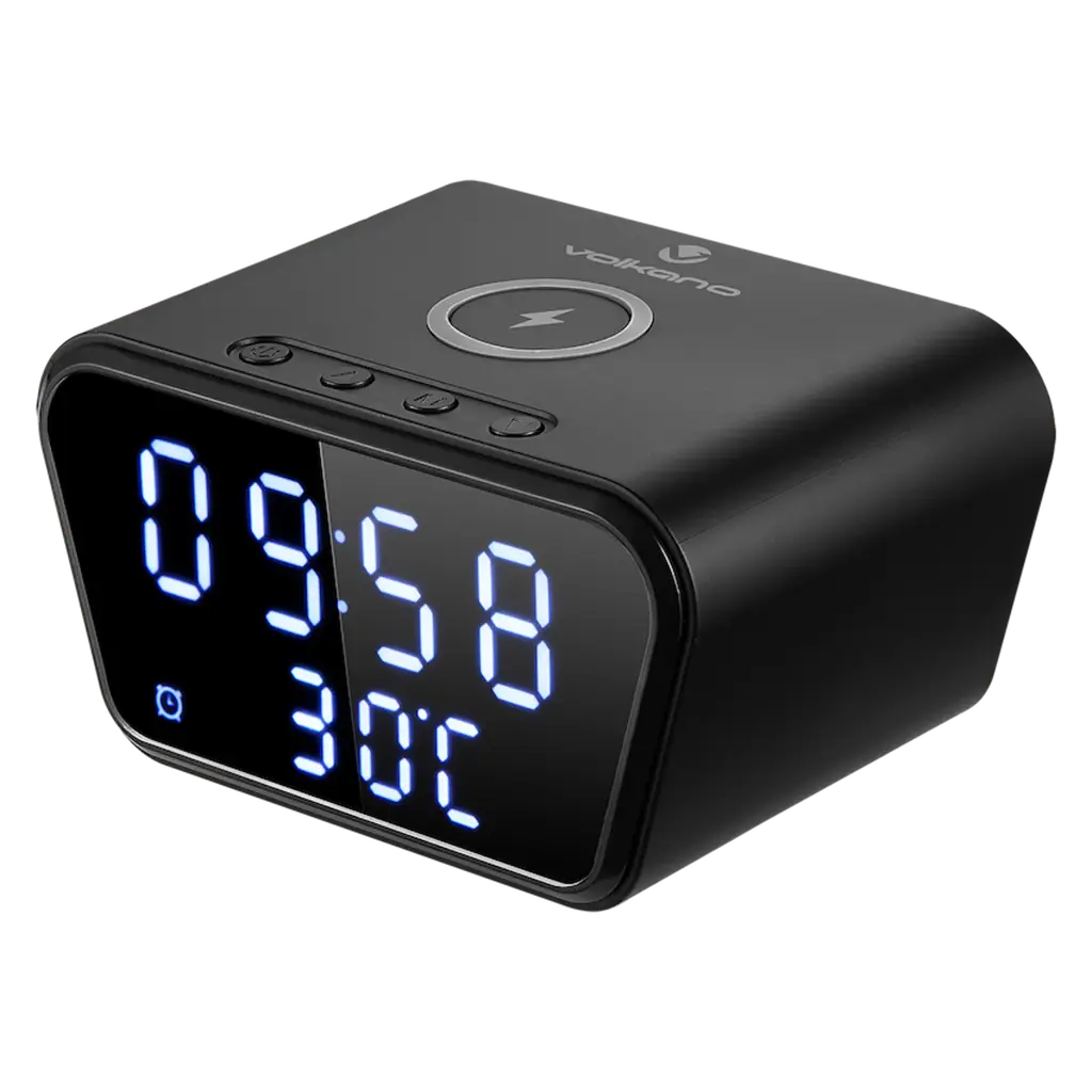 Volkano Awake Series Alarm Clock With Wireless Charging – Black