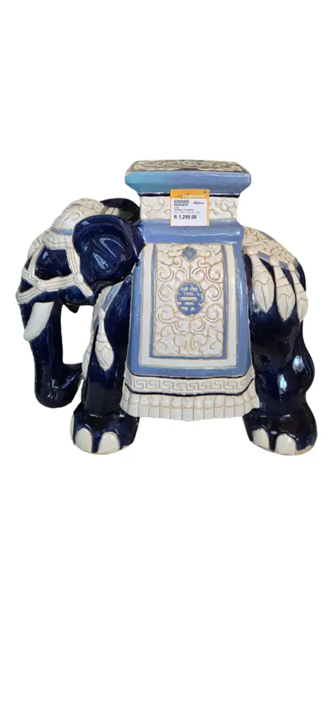 Vintage Lucky Chinoiserie Blue And White Elephant Plant Stand Garden Statue
