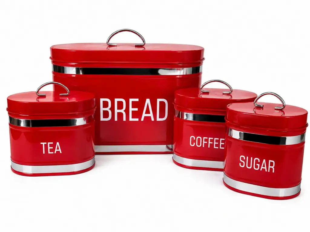 4-Piece Bread Bin & Kitchen Canister Set – Red - View 2