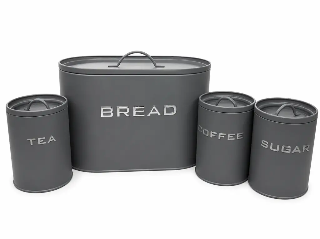 4-Piece Bread Bin & Kitchen Storage Canister Set – Grey - View 2