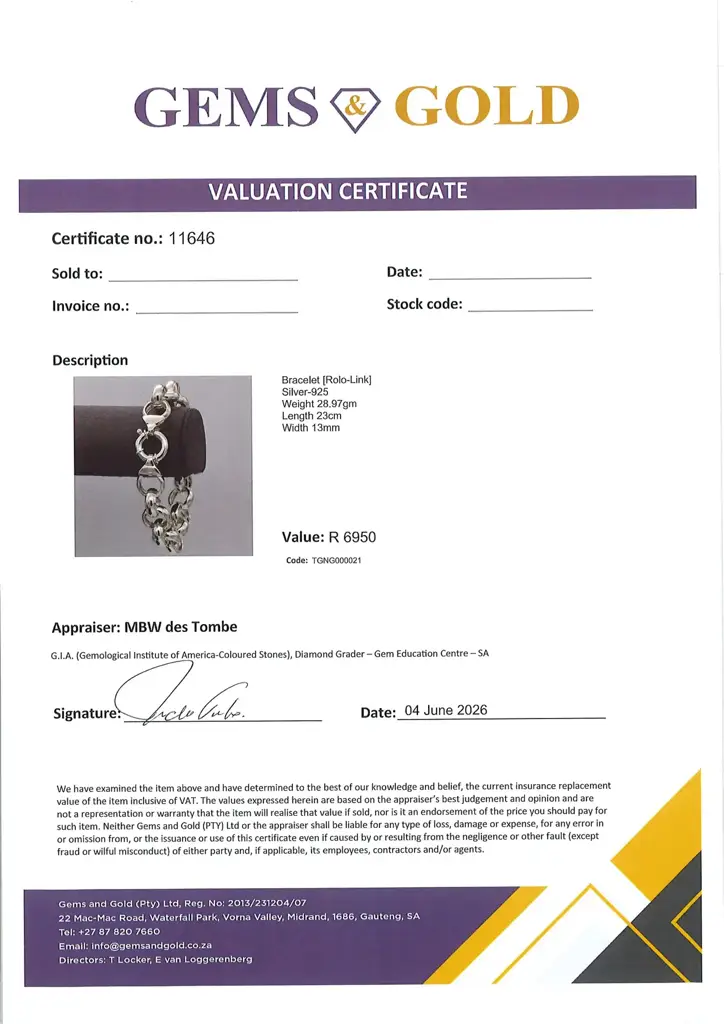Silver-925 Bracelet Rolo - Link - View 2