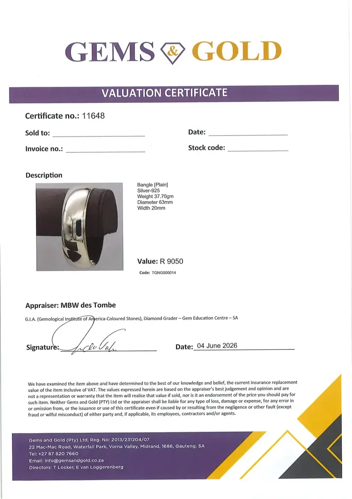 Silver-925 Bangle Plain - View 2