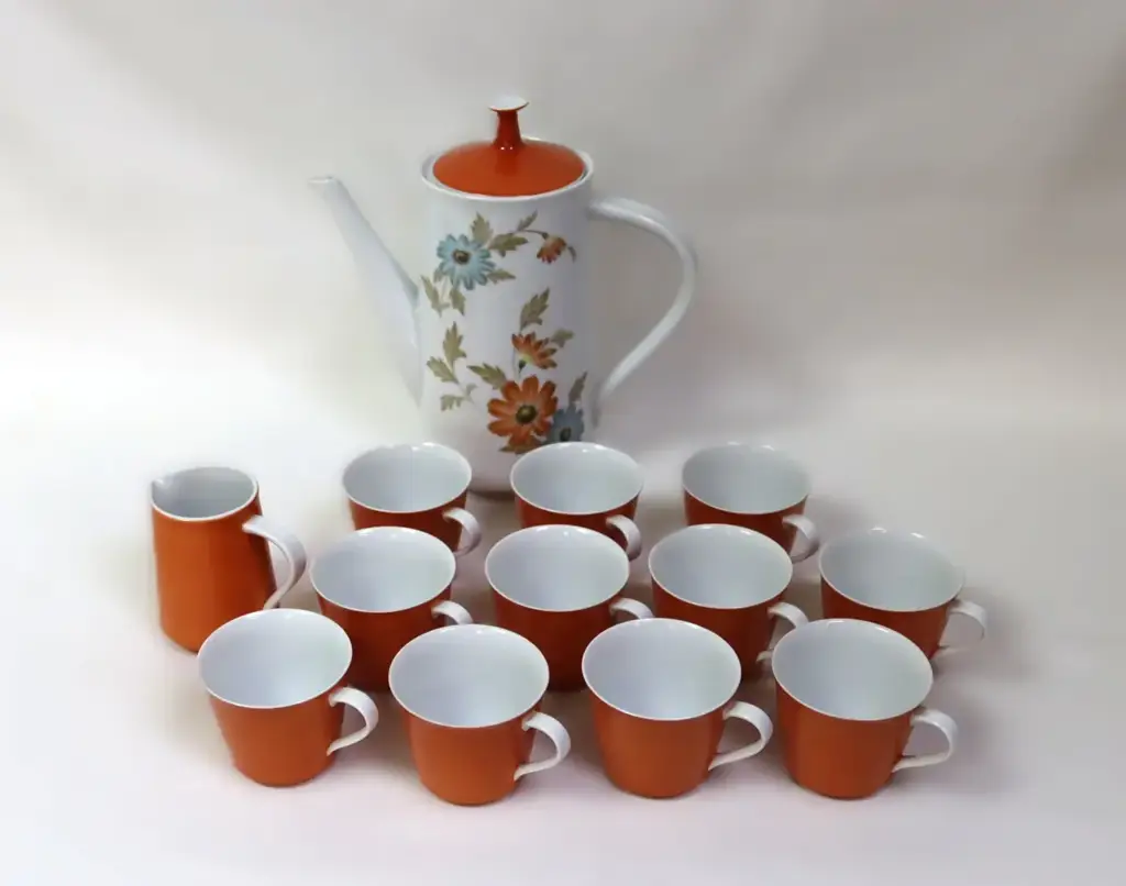 Vintage Noritake Orange Floral Coffee Pot Set