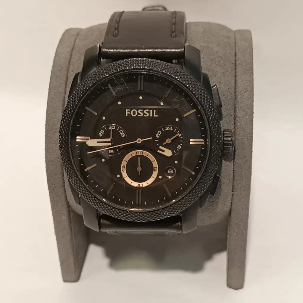 Fossil Men's Machine Black Round Leather Watch FS4656IE