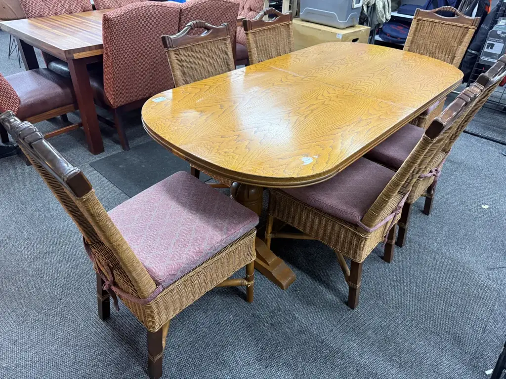 6 Seater Extendable Dining Room Table + Wicker Chairs (Store Collection) - View 2
