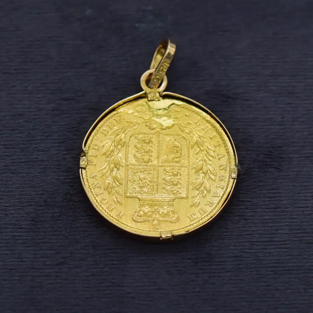 22ct & 18ct Yellow Gold Queen Victoria Gold Coin Pendant - View 2