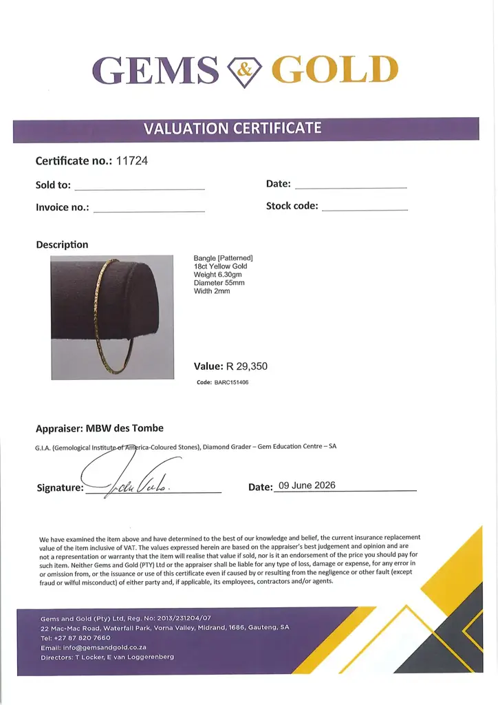 18ct Yellow Gold Bangle Patterned - View 2