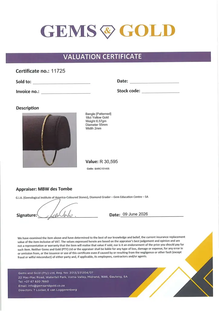 18ct Yellow Gold Bangle Patterned - View 2