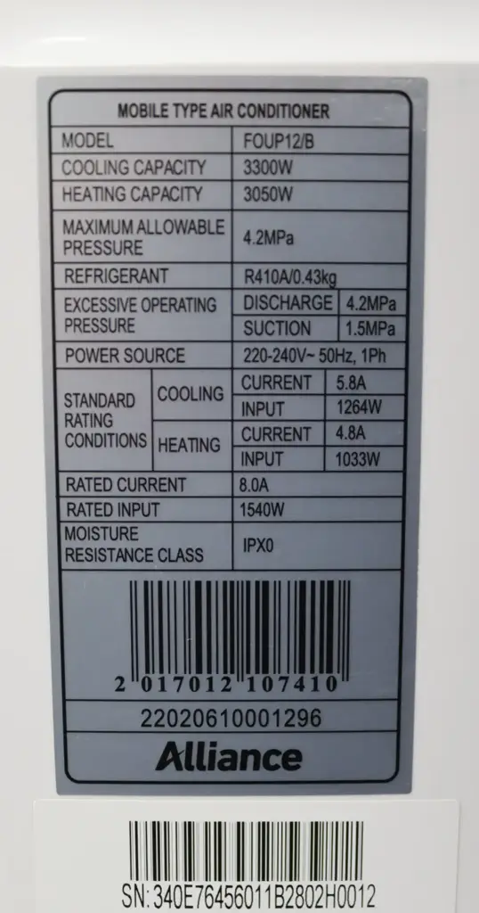 Alliance Foup12/B Portable Air Conditioner - View 2