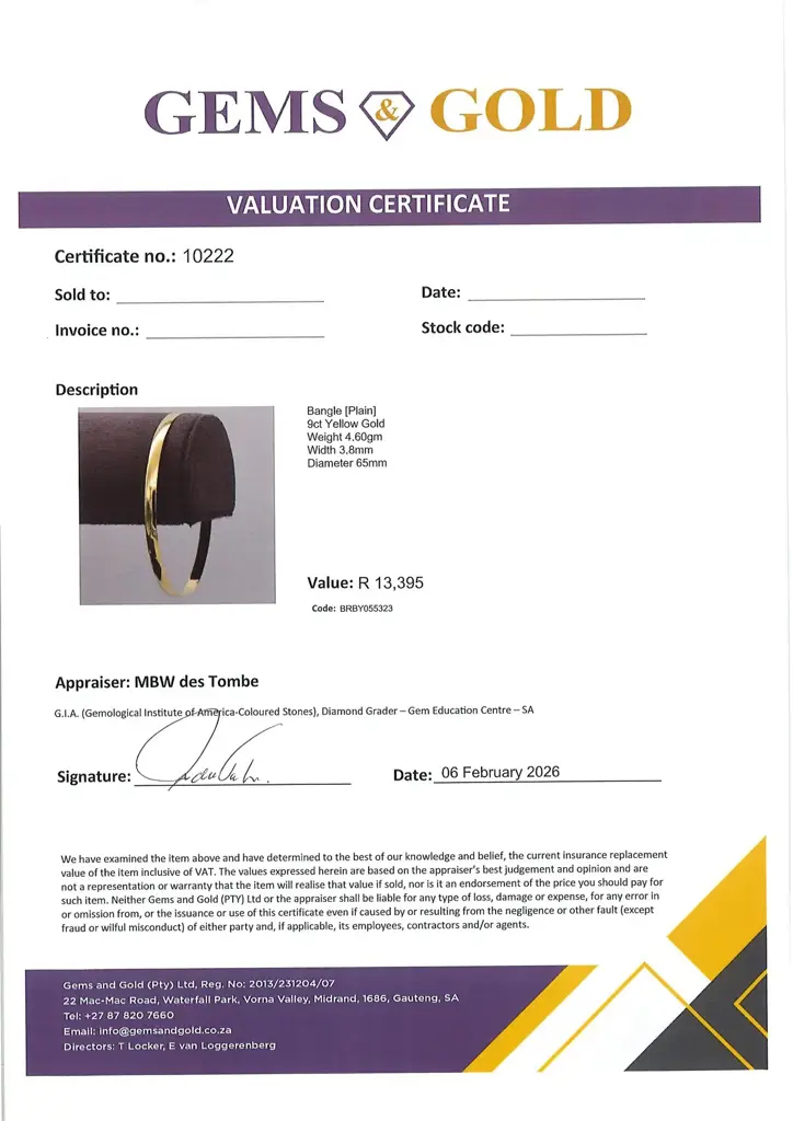 9ct Yellow Gold Bangle Plain - View 2