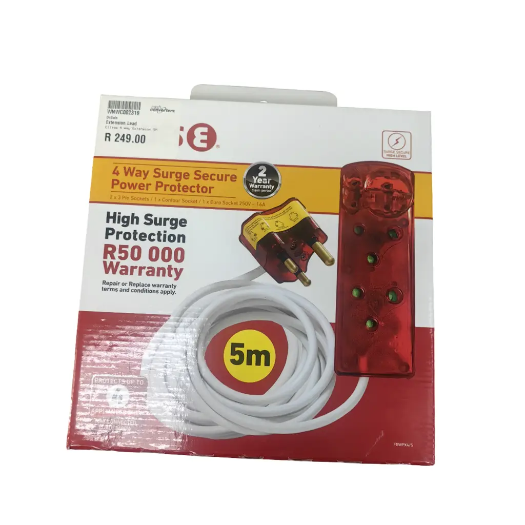 Ellies Fbwpx4/5 Surge Secure Protected 4-Way Extension Cord 5M - View 3