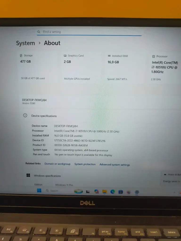 Dell Vostro 5590 Core i7, 10Th Gen, 16Gb Ram & 512Ssd Laptop - View 5