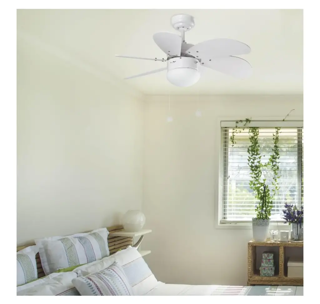 White 6 Blade Modern Ceiling - View 2