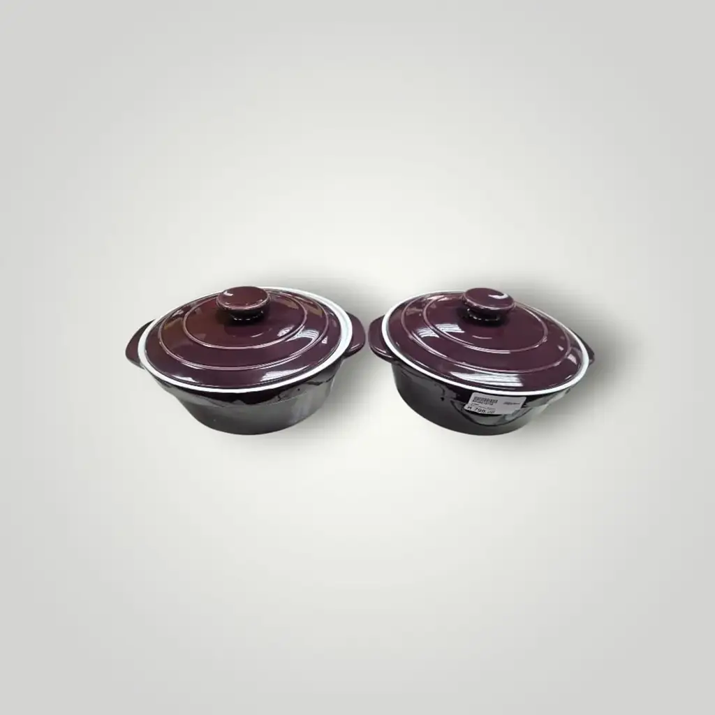 Round Covered Ceramic Casserole Baker Dishes With Lids - Set Of 2