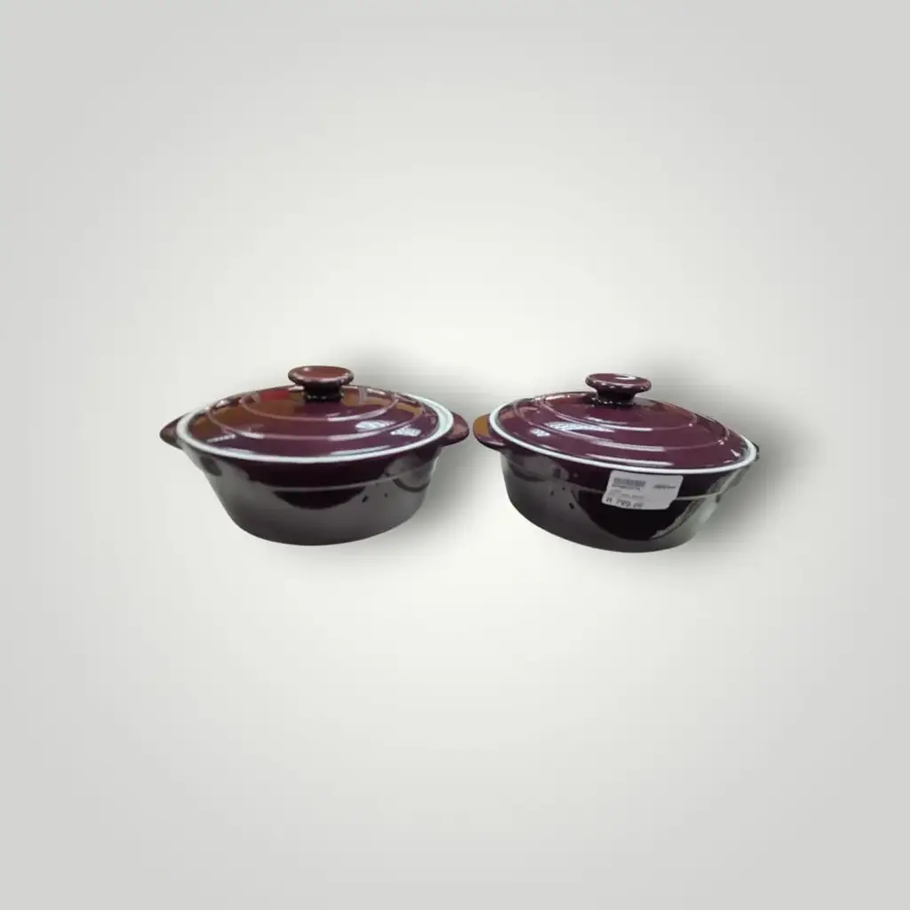Round Covered Ceramic Casserole Baker Dishes With Lids - Set Of 2 - View 2