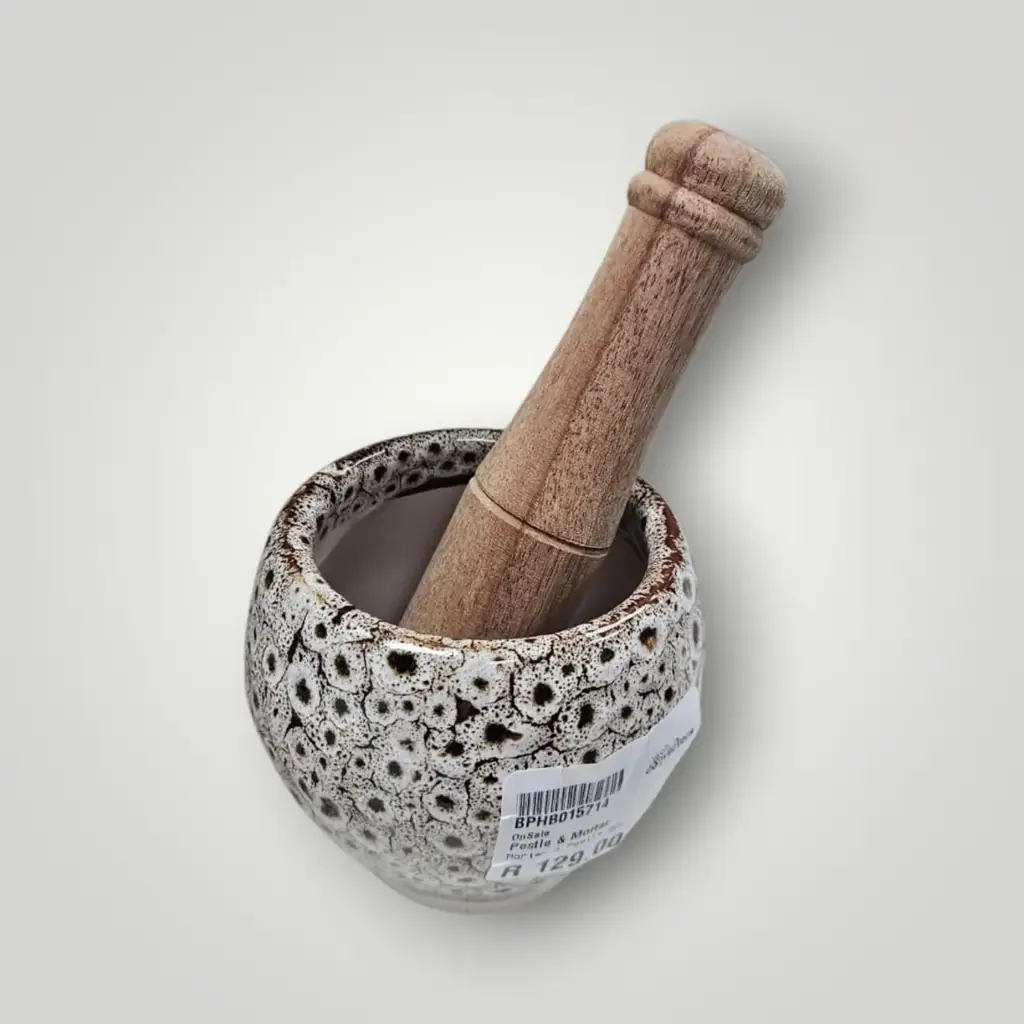 Ceramic Spotted Pestle & Mortar Set With Natural Wooden Handle - View 3